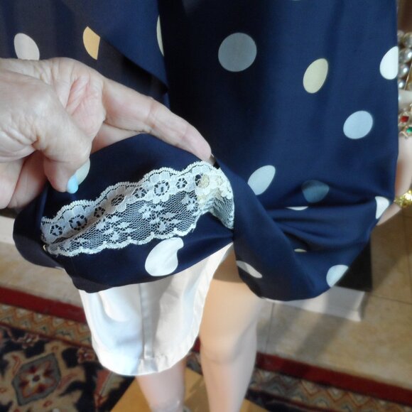 Kate Spade Navy Blue Multi Polka Dot Belted A Line Dress w/Front Ruffle Size 0 - Picture 14 of 16